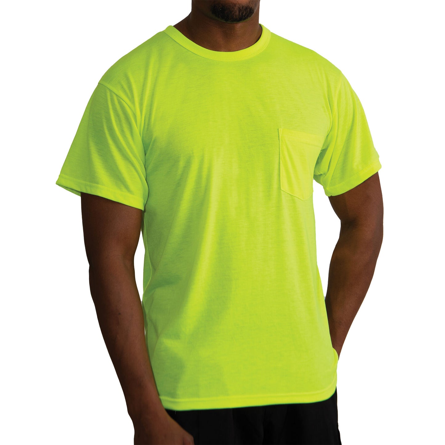 Men's Safety Green Moisture Wicking Short Sleeve T-Shirt With Chest Pocket