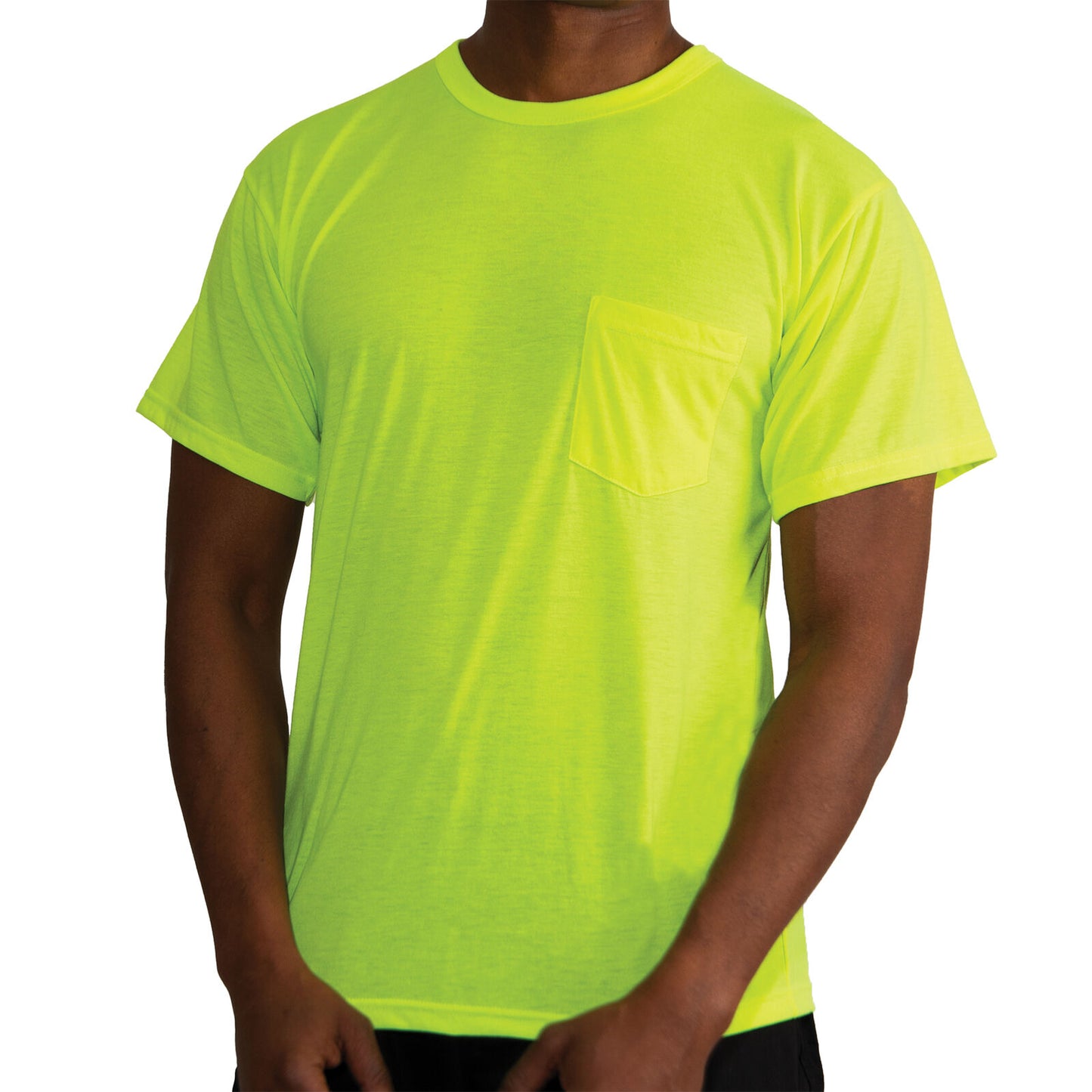 Men's Safety Green Moisture Wicking Short Sleeve T-Shirt With Chest Pocket