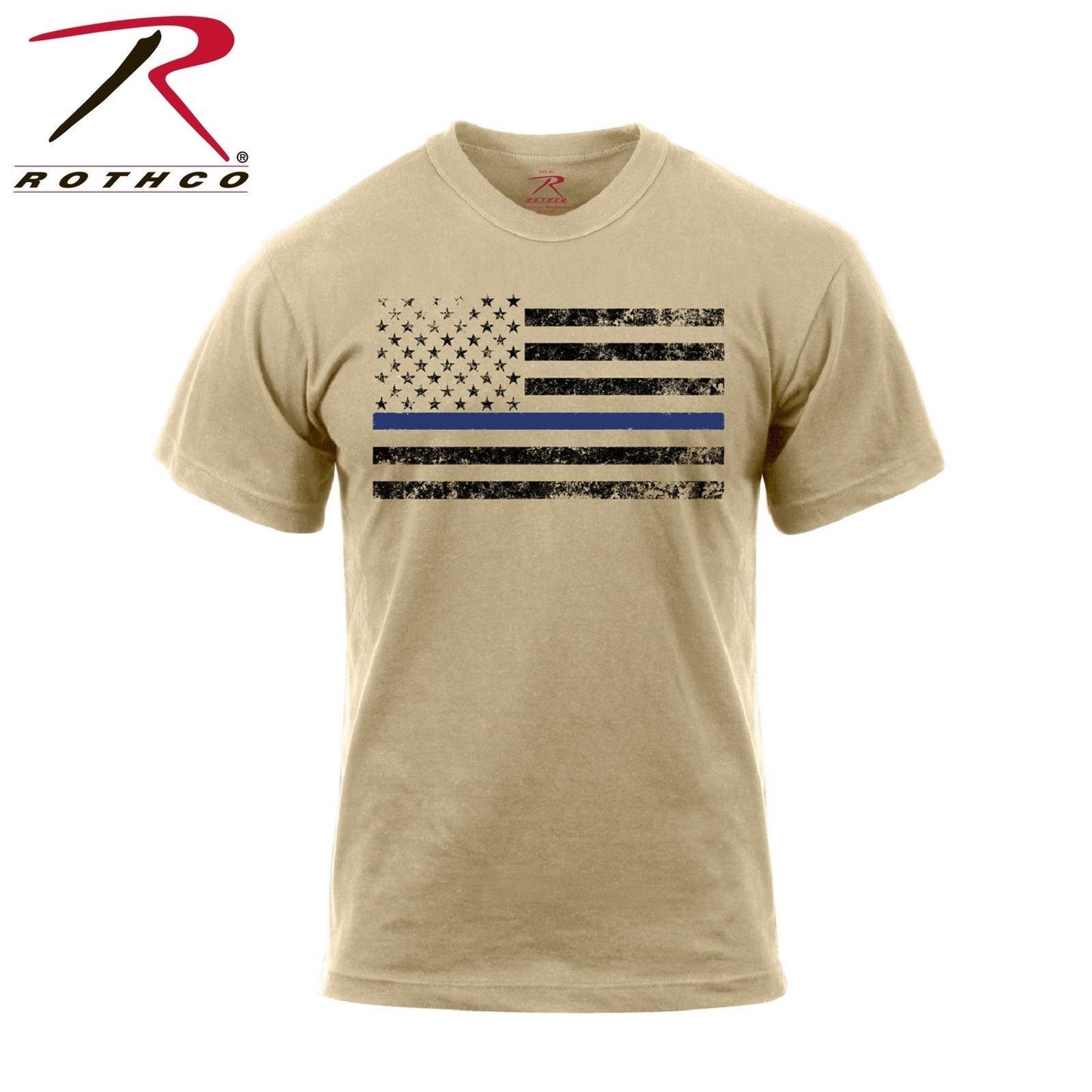Rothco Thin Blue Line T-Shirt - Desert Sand TBL American Flag Casual Tee Shirt