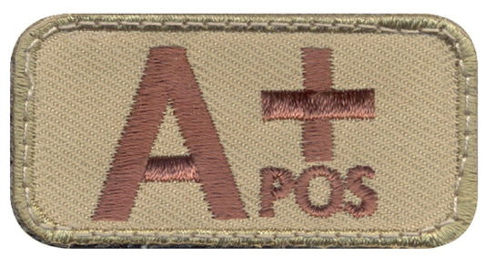 A Postive Blood Type Morale Patch Coyote Brown A+  Hook & Loop Patches 2"x1"