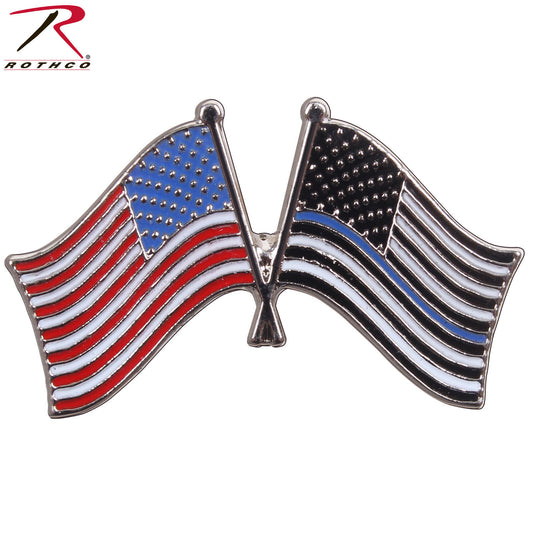 Rothco U.S. Flag & Thin Blue Line Pin - Brass Plated & Carded Police Support Pin