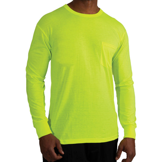 Men's Safety Green Moisture Wicking Long Sleeve T-Shirt with Chest Pocket