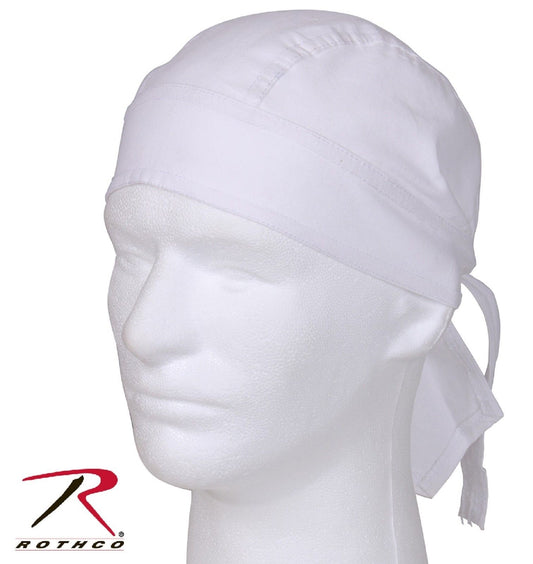 Rothco White 100% Cotton Headwrap - Adults Solid Color Do Rag Skully Cap