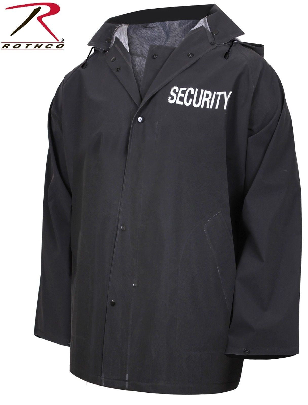 Mens Black SECURITY Rain Jacket - Rothco PVC Bouncer Staff Uniform Coat