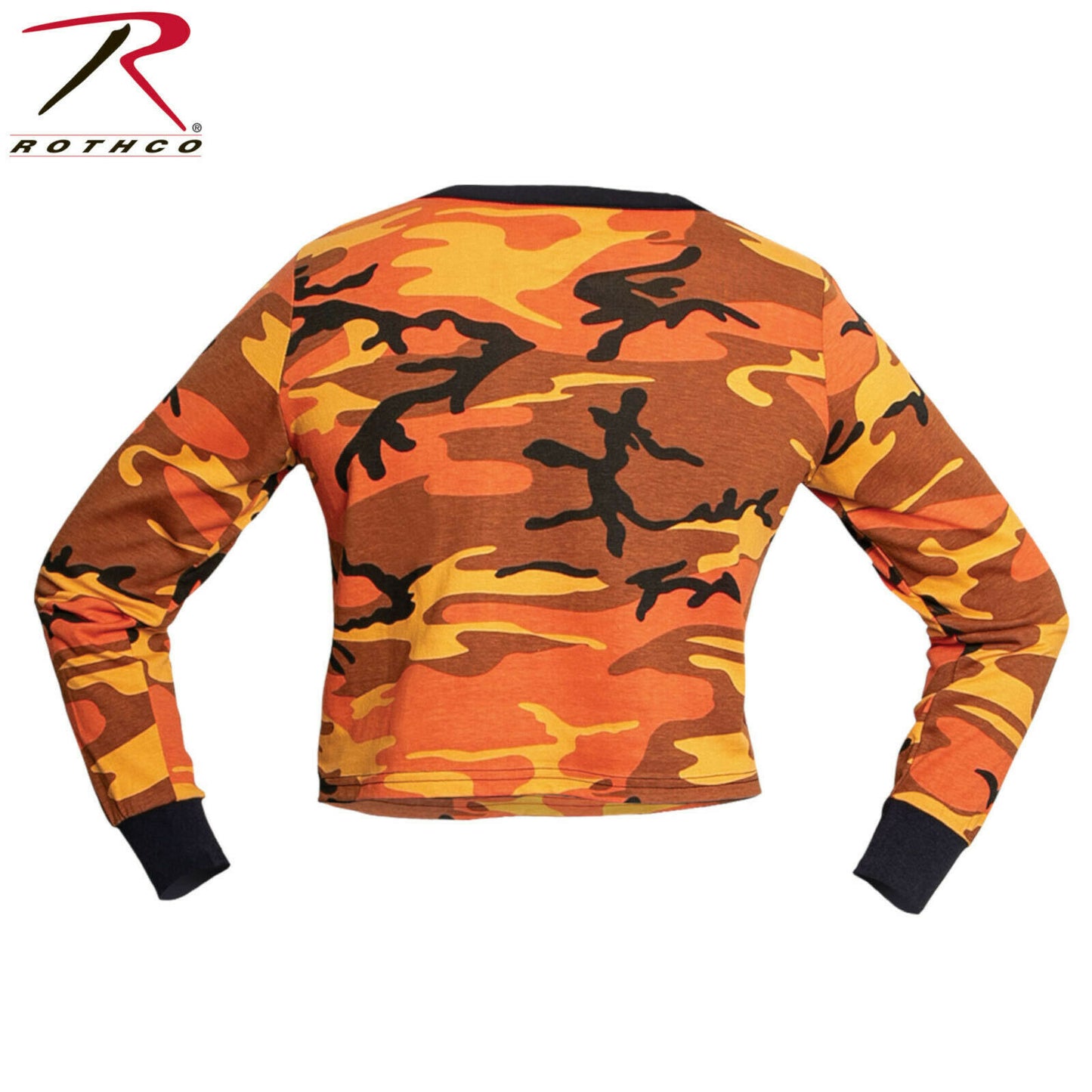 Rothco Women's Savage Orange Camo Long Sleeve Crop Top T-Shirt - Poly Cotton Tee