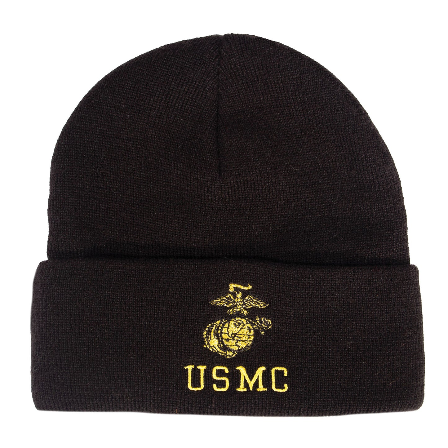 Black Winter Watch Cap With Embroidered USMC Insignia & Logo Marine Beanie Hat