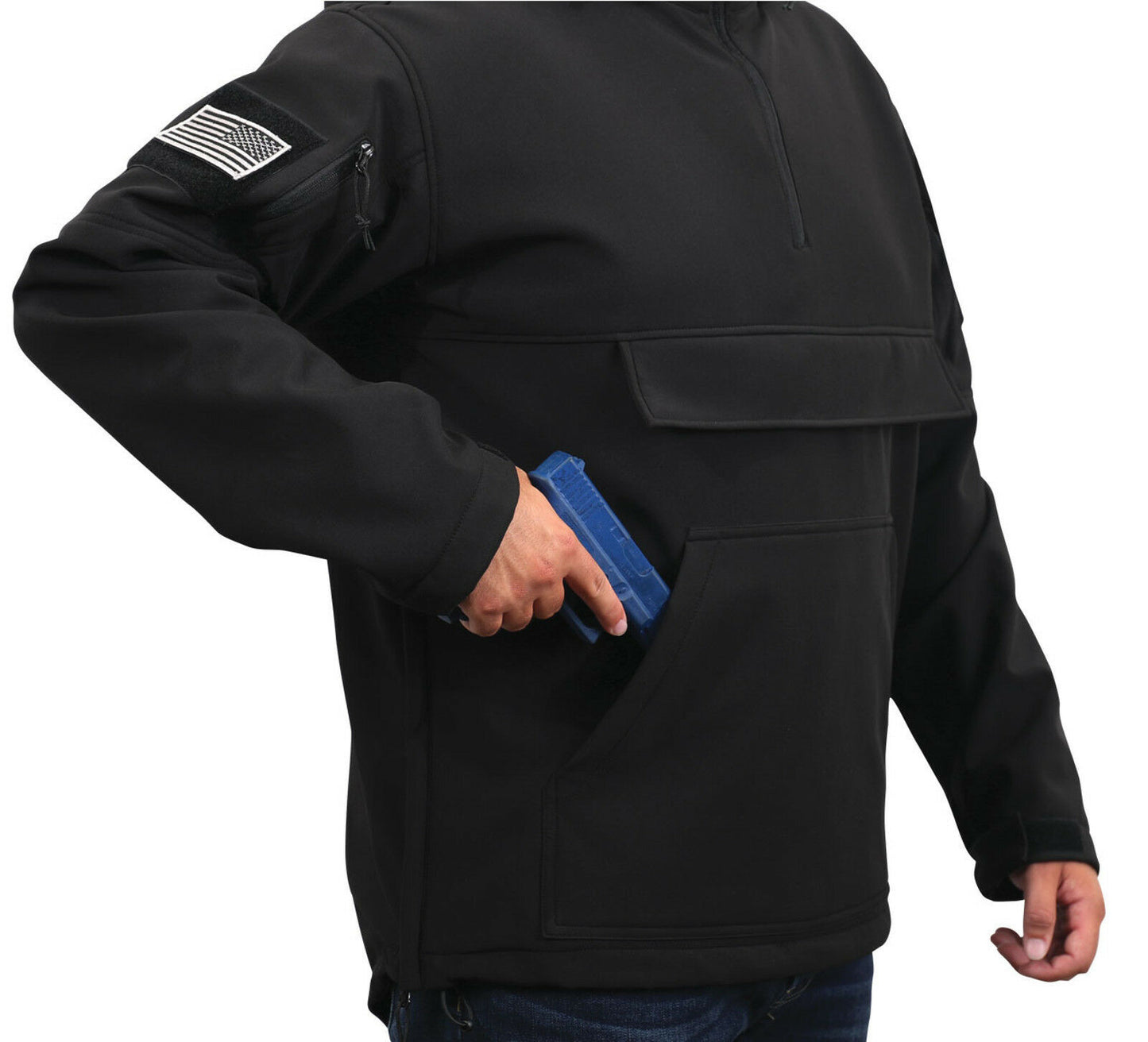 Rothco Concealed Carry Soft Shell Black Anorak Parka - Includes 2 USA Patches