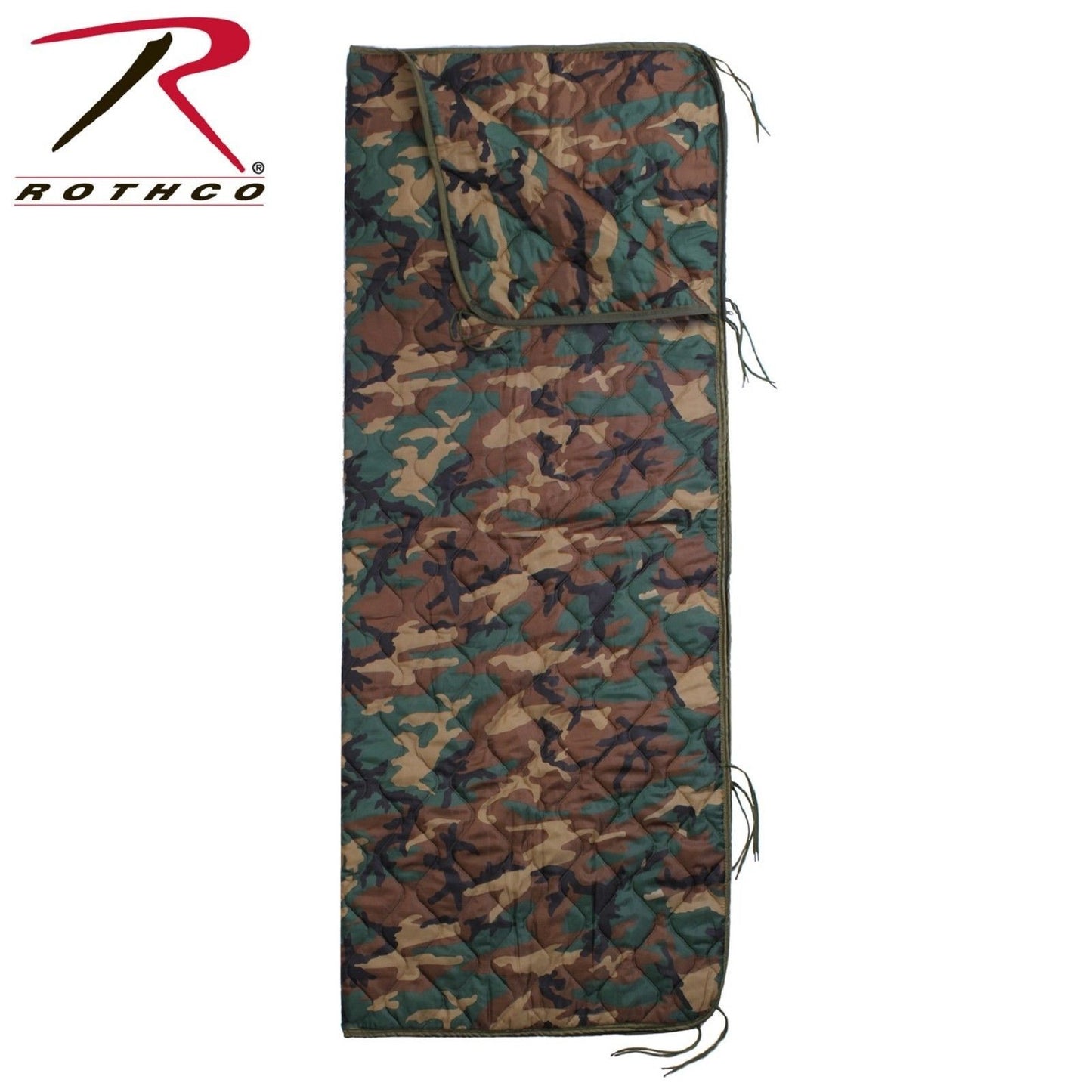 Woodland Camouflage 82" Rip-Stop Poncho Liner w/ Zipper & Ties
