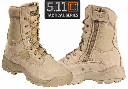 5.11 Mens ATAC 8" Coyote Tactical Boots - Tan Side Zip Field Duty Work Boot