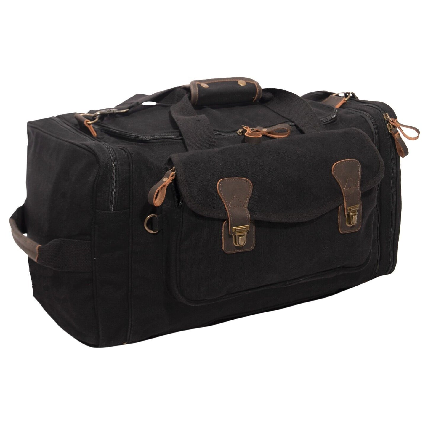 Black & Brown Canvas Extended Stay Travel Duffle Bag Rucksack Backpack Carry-On