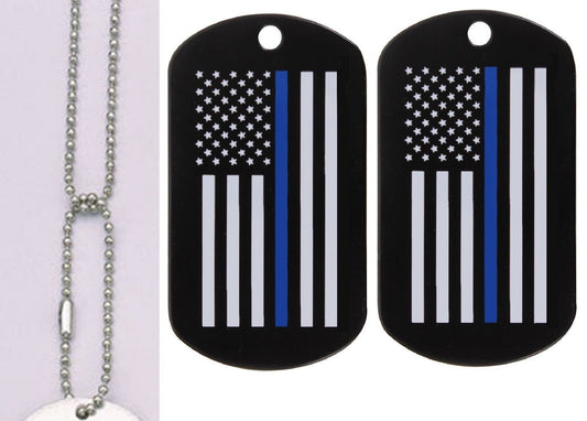 The Thin Blue Line Dog Tags & Neck Chain - Pair TBL Support Steel Tags
