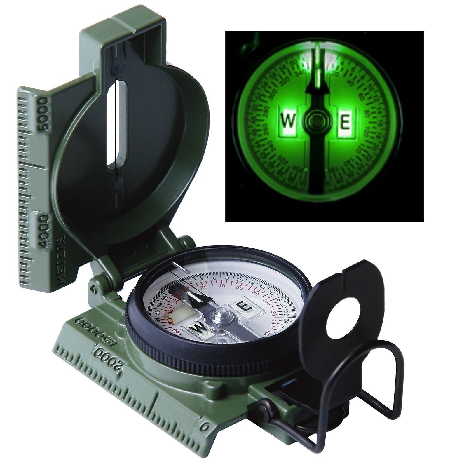 G.I. Phosphorescent Lensatic Compass OD Glow In Dark US Made Compasses ...