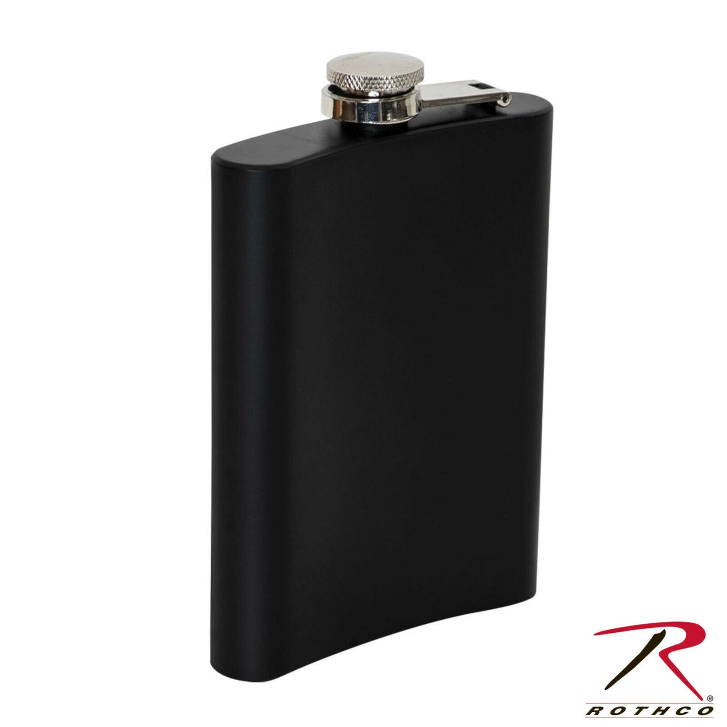 Rothco 8oz. Stainless Steel Black Flask w/ Hinged, Screw-Off Cap - 8 Ounce Flask