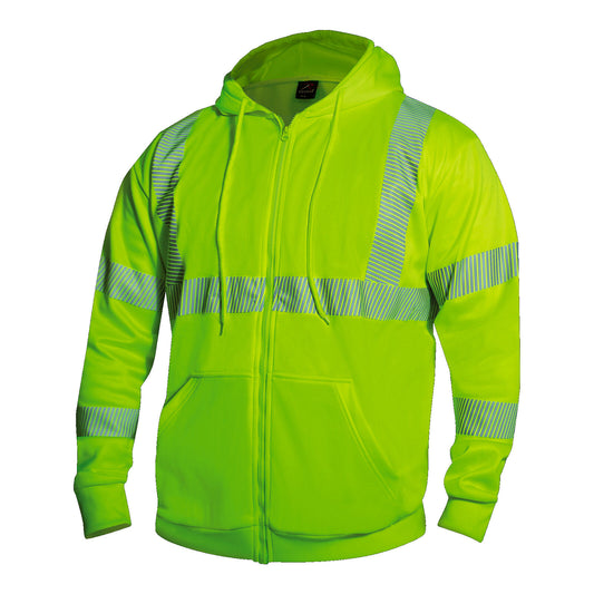 Men's Safety Green Hi-Visibility Hoodie w/ Reflective Strips Zip-Up Sweatshirt