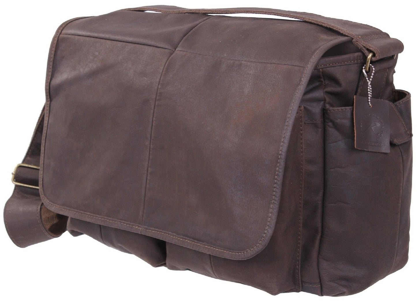 Brown Leather Classic 5-Pocket Messenger Shoulder Bag Rothco 91480