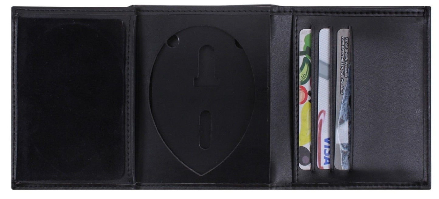 Men's Black Leather ID & Badge Holder Wallet - Law Enforcement Security Wallet