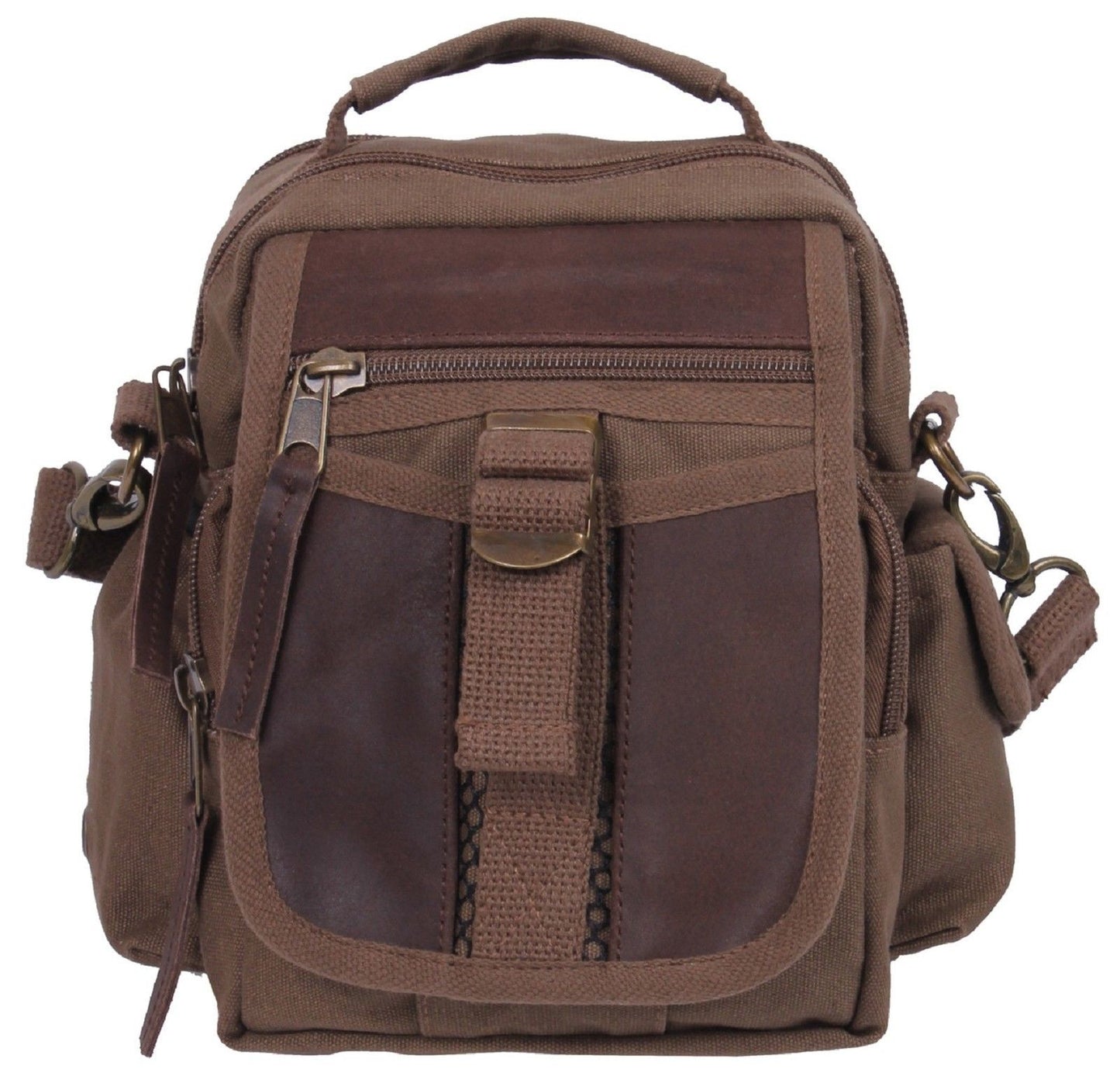 Brown Leather and Canvas Compact Travel Bag - Rothco 8" Tourist Shoulder Bags