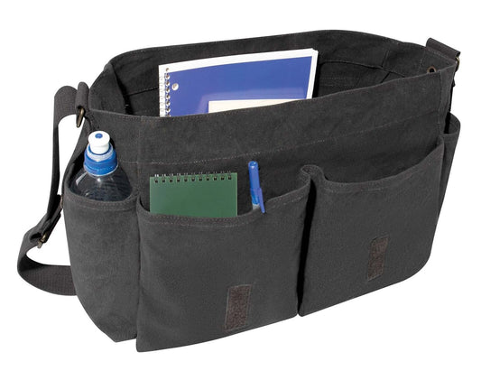 Charcoal Grey Vintage Look Unwashed Canvas Tactical Messenger Bag 15x11x6