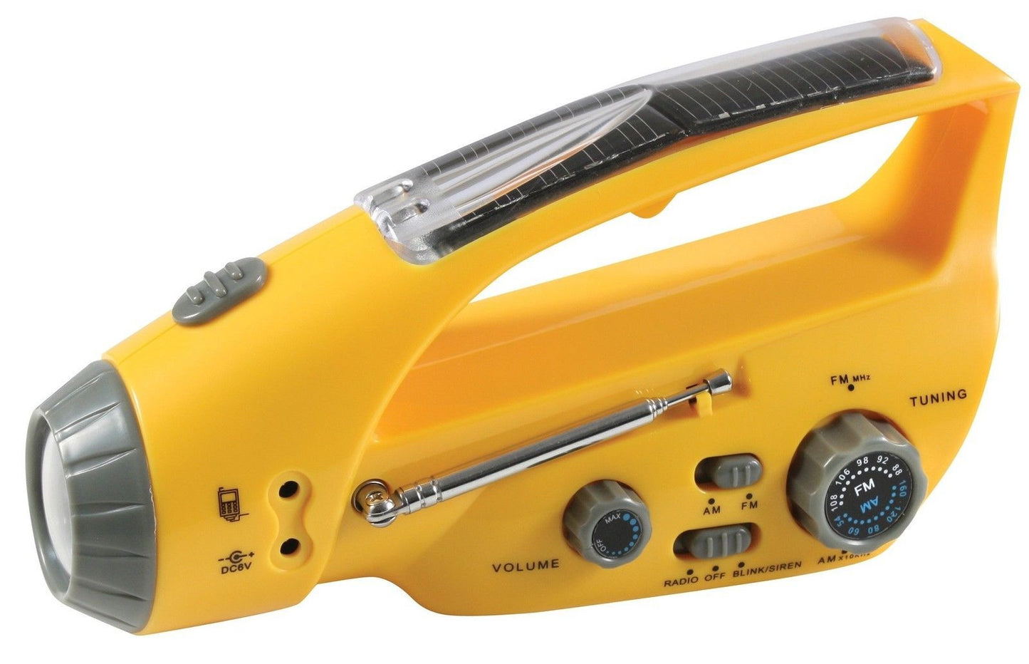 Yellow Solar & Wind-Up Crank Power Flashlight & AM/FM Outdoor Survival Radio