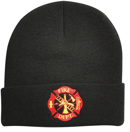 Black Fire Deptartment Watch Cap Ski Hat - Red / Gold Embroidered Winter Hat Cap