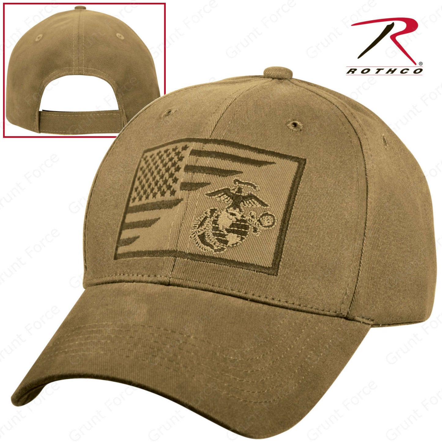 Rothco USMC Globe & Anchor US Flag Mid-Low Profile Cap - Brown Adjustable Hat