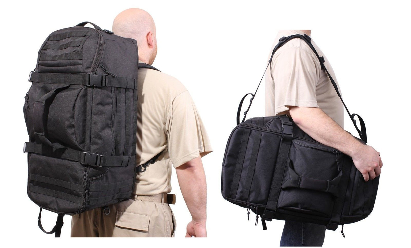 Black 3 In 1 Convertible Mission Bag 26" Tactical MOLLE Backpack & Shoulder Pack