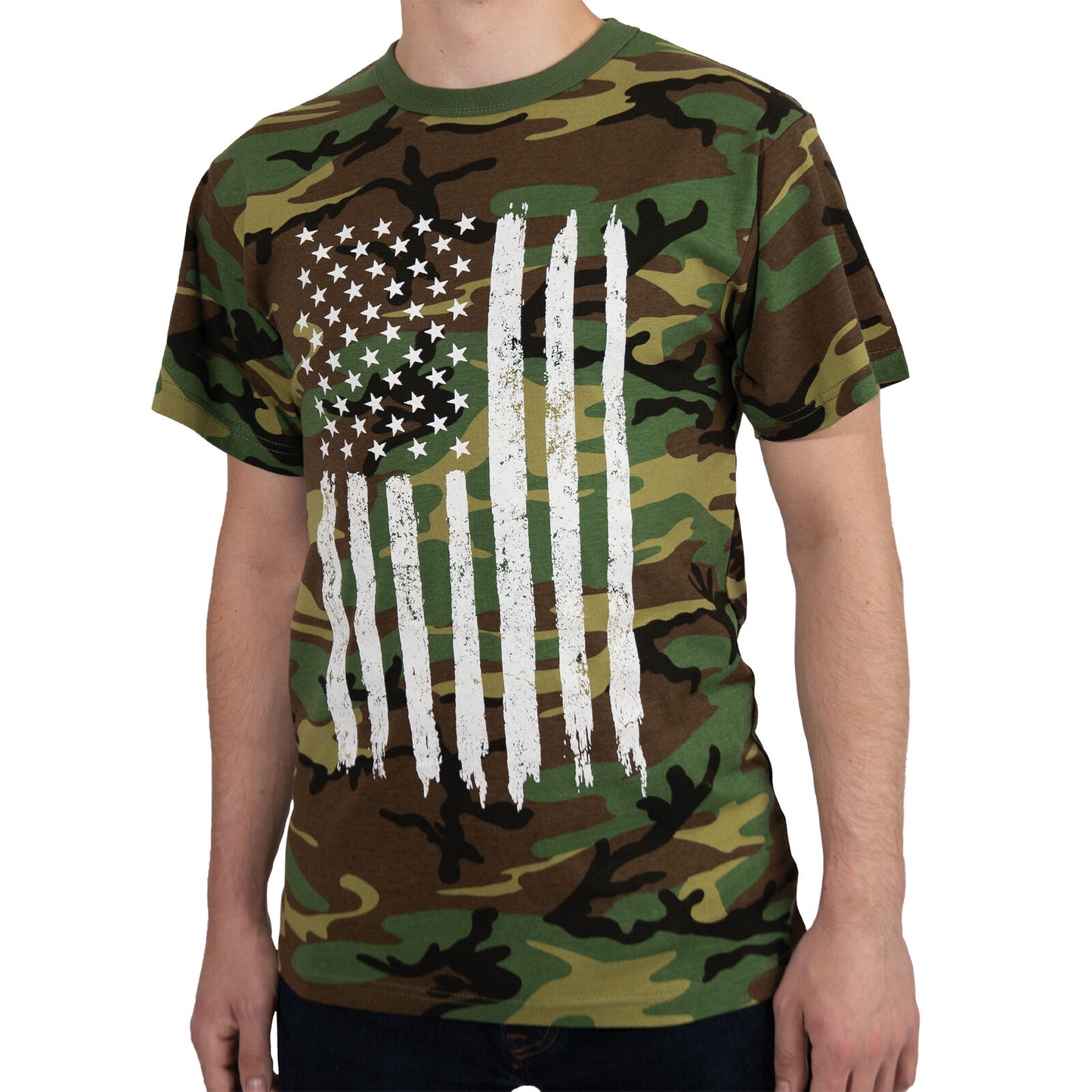 Rothco Camo US Flag T-Shirt Camouflage Tee Shirt With Distressed US Flag