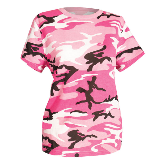 Womens Long Length Camo Short Sleeve T-Shirt - Pink Camo