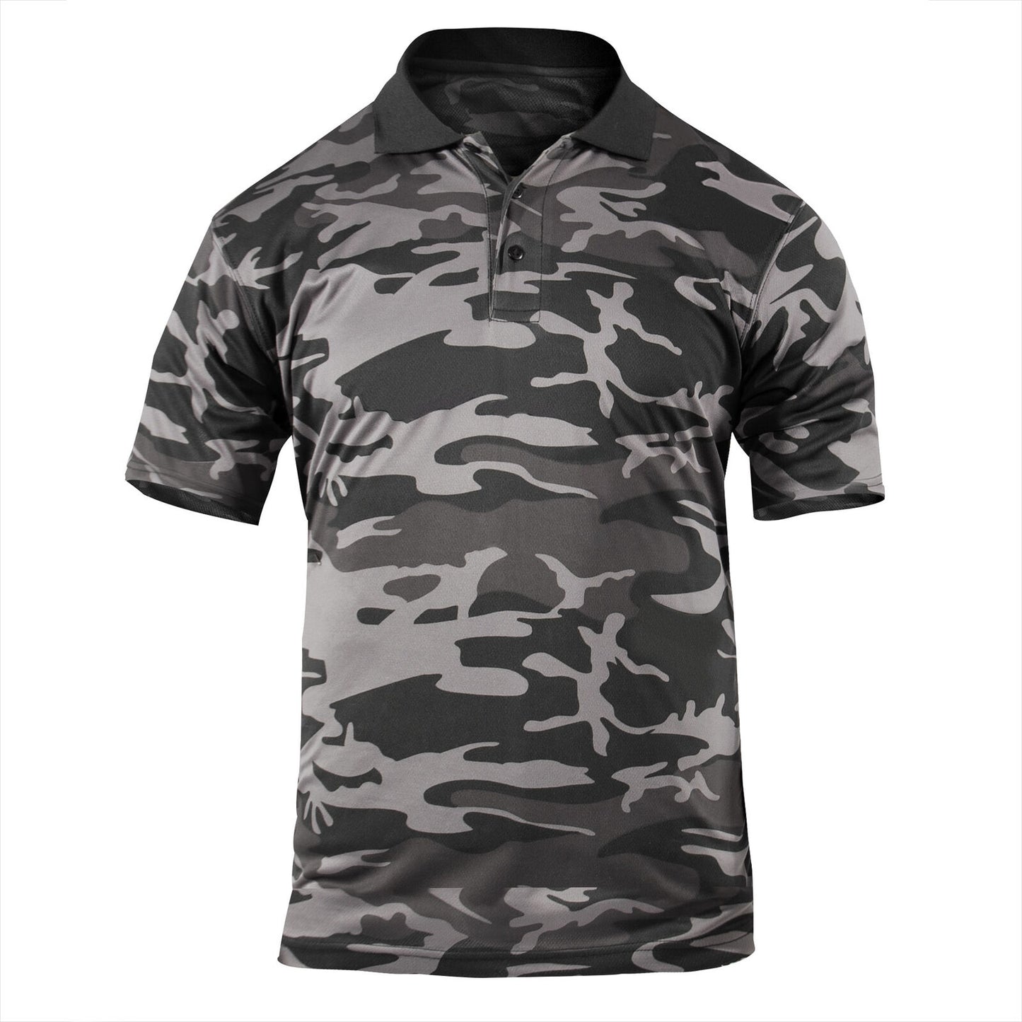 Men's Black Camo Moisture Wicking Polo Short Sleeve Polyester Shirt