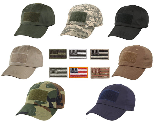Men's Special Forces Operator Tactical Cap Hat w/ ALL 6 USA Flag Velcro Patches