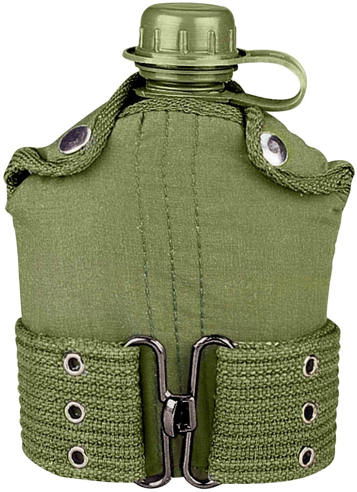 Olive Drab Plastic Canteen With Cover & Canvas Belt - GI Type Canteen Kit
