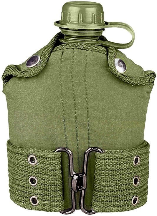 Olive Drab Plastic Canteen With Cover & Canvas Belt - GI Type Canteen Kit