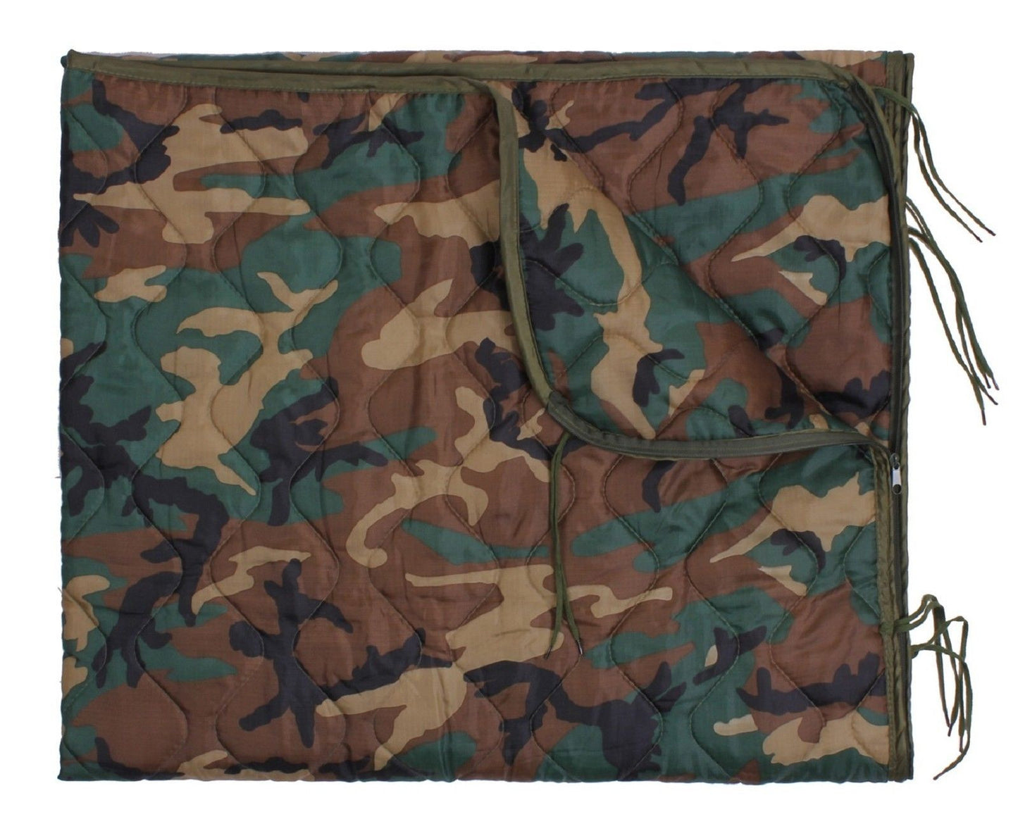 Woodland Camouflage 82" Rip-Stop Poncho Liner w/ Zipper & Ties