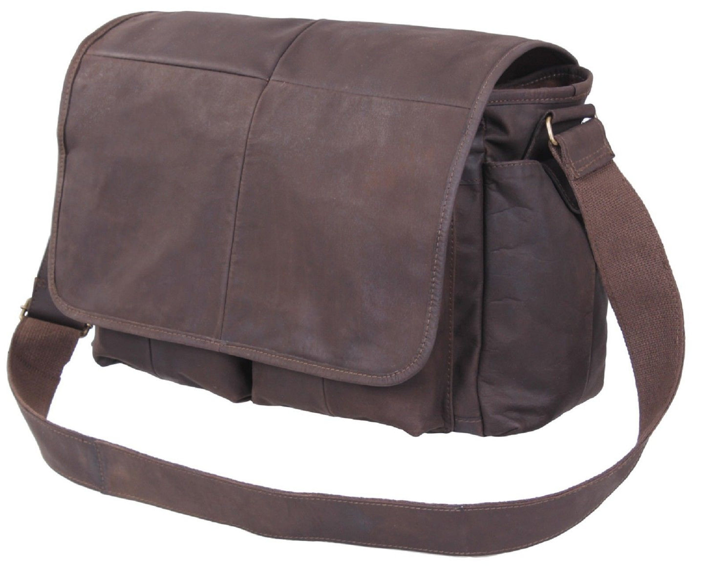 Brown Leather Classic 5-Pocket Messenger Shoulder Bag Rothco 91480