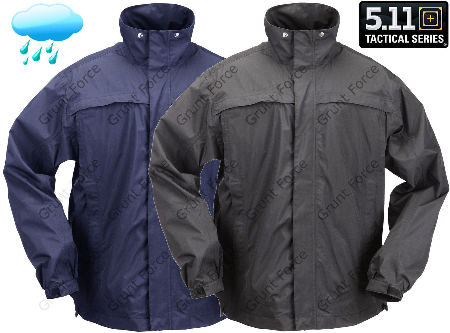 5.11 Tactical Dry Rain Shell Jacket - Black or Navy Waterproof Lightweight Coat