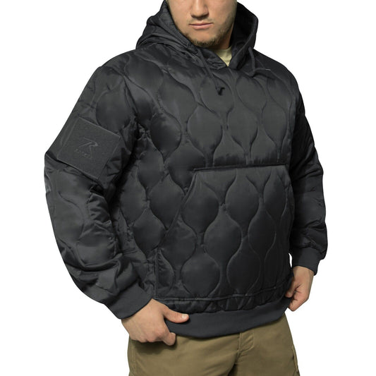Men's Quilted Woobie Hoodie Sweatshirt With US Flag Patch