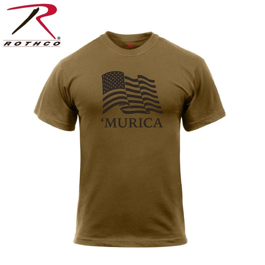 Rothco Murica US Flag T-Shirt - Men's Brown Tee With American Wavy Flag