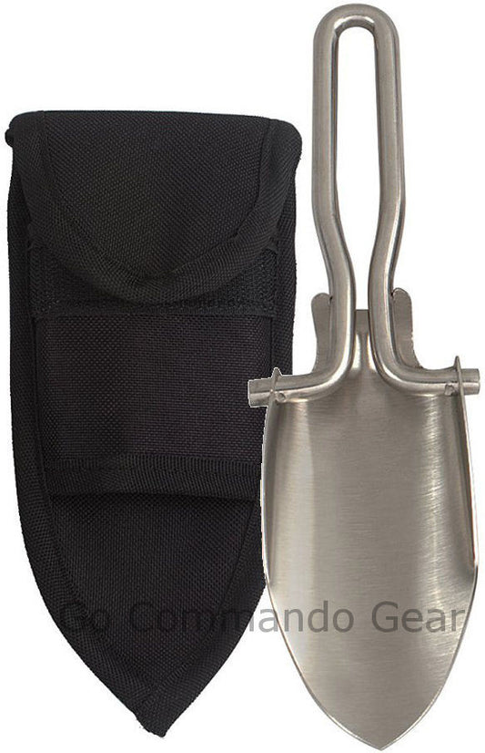 Stainless Steel Folding Shovel With Black Polyester Sheath - 6" When Folded