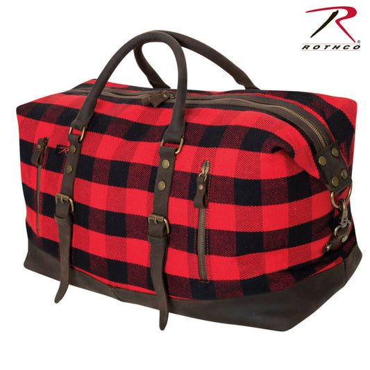 Red Plaid Extra Large Canvas Travel Bag - Rothco Extended Weekender Bag 23x11x14