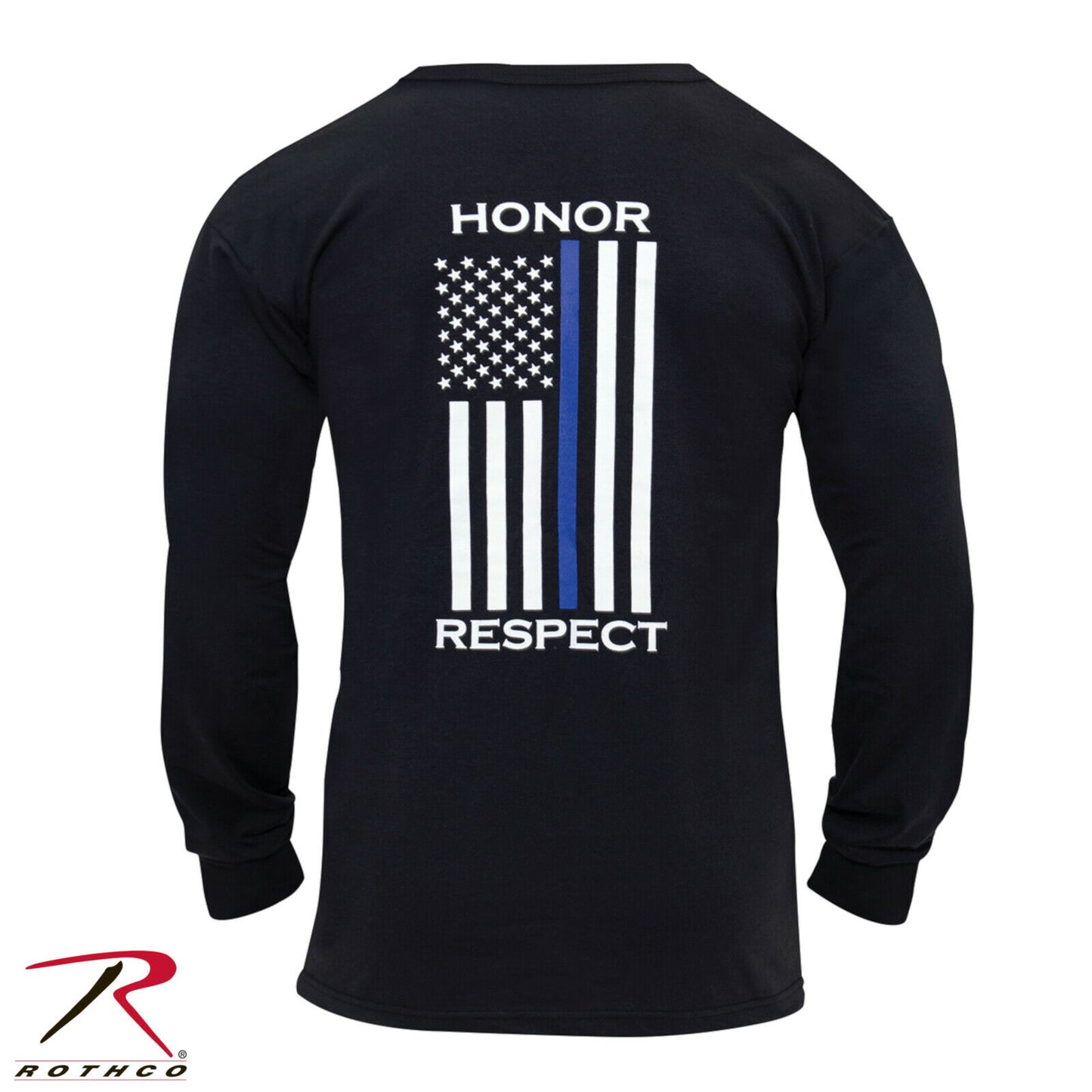 Rothco Thin Blue Line 'Honor and Respect' T-Shirt - Men's Black Long Sleeve Tee