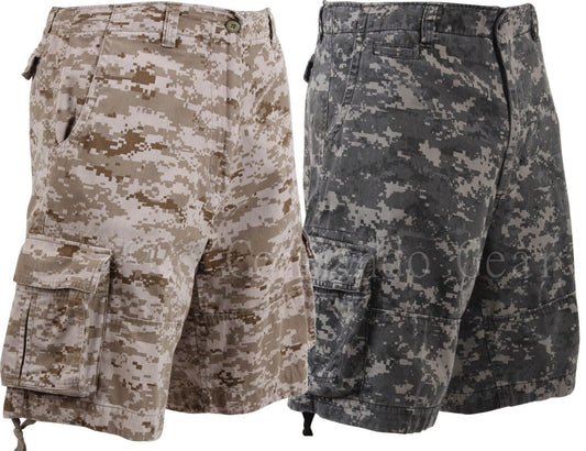 Vintage Infantry Cargo Shorts - Utility Digital Camo Shorts - Relaxed Fit