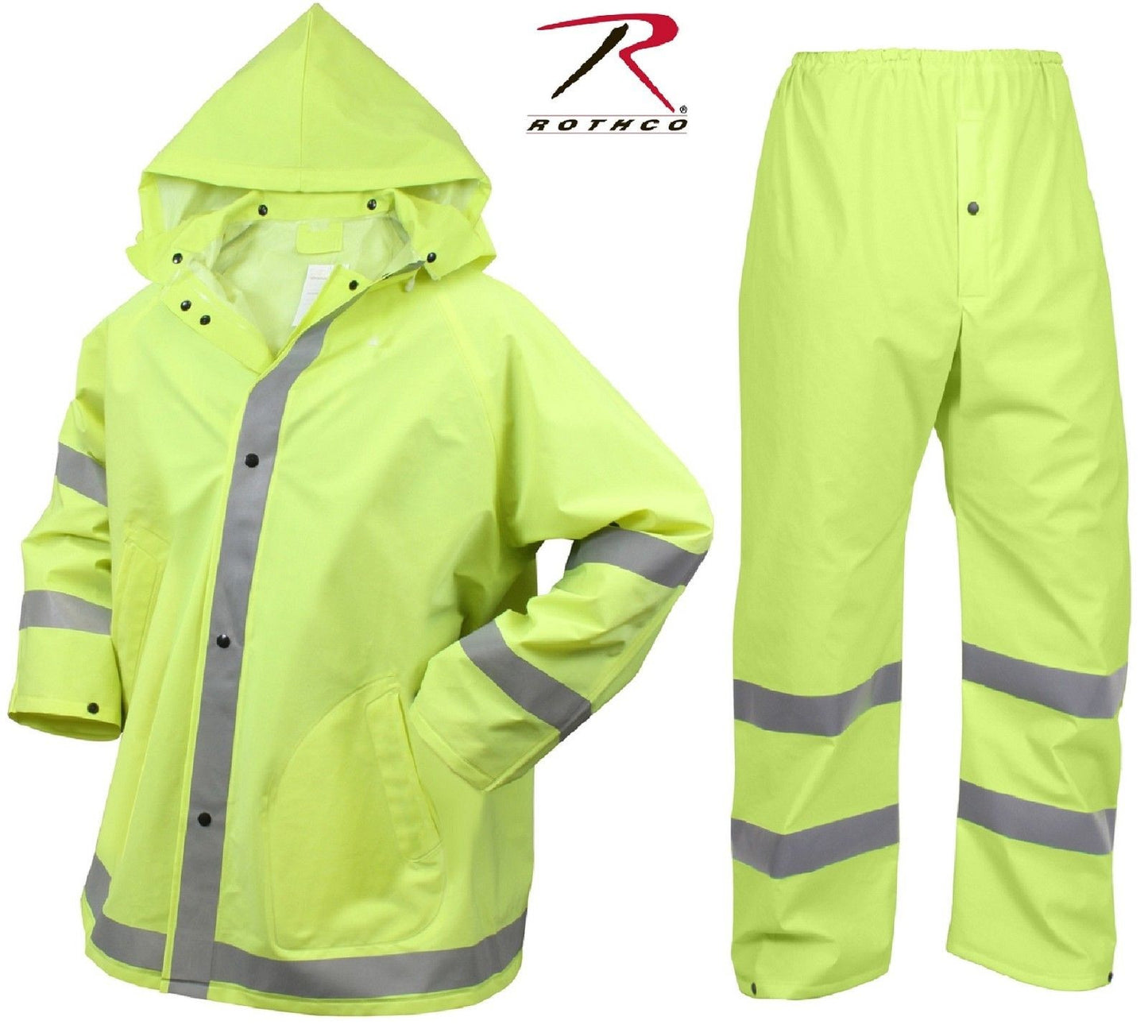 Waterproof Reflective Safety Rain Suit Jacket & Pants w/ Detachable Hood
