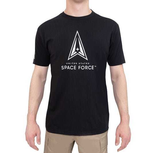 United States Space Force T-Shirt in Black - Men's Athletic Fit Poly/Cotton Tee