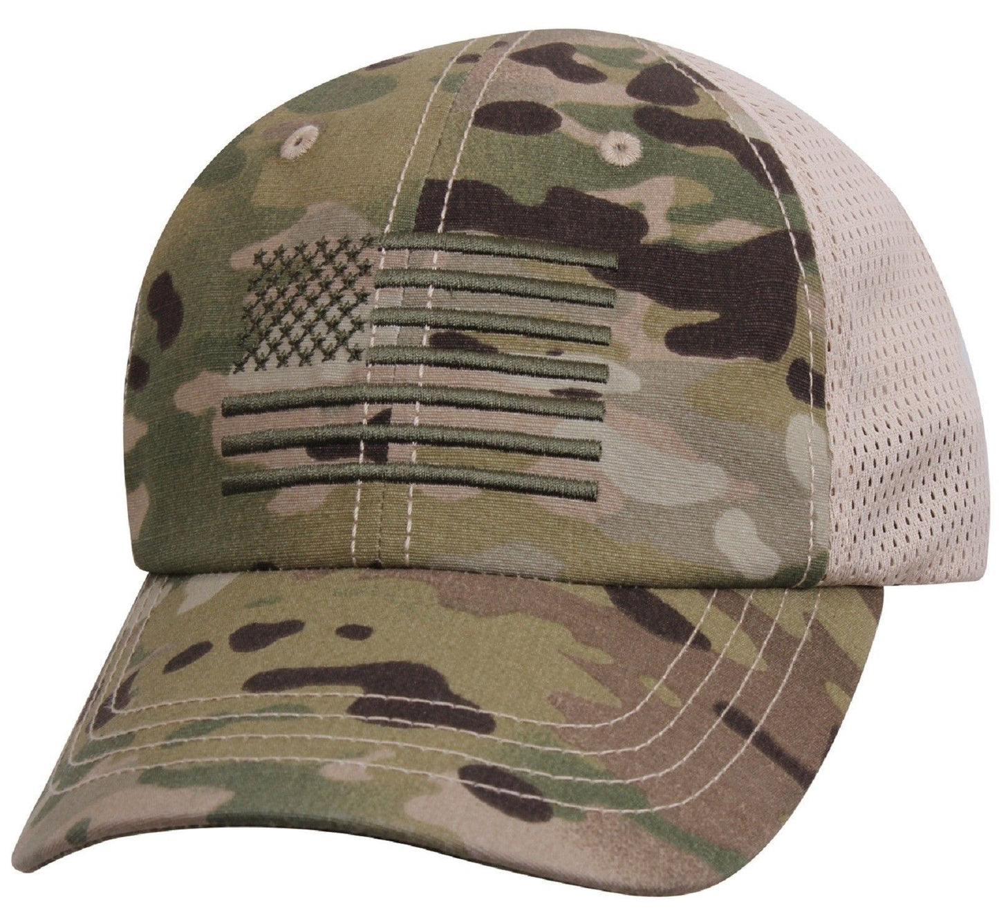 Mens MultiCam Camouflage Mesh Back USA American Flag Baseball Cap Hat Rothco