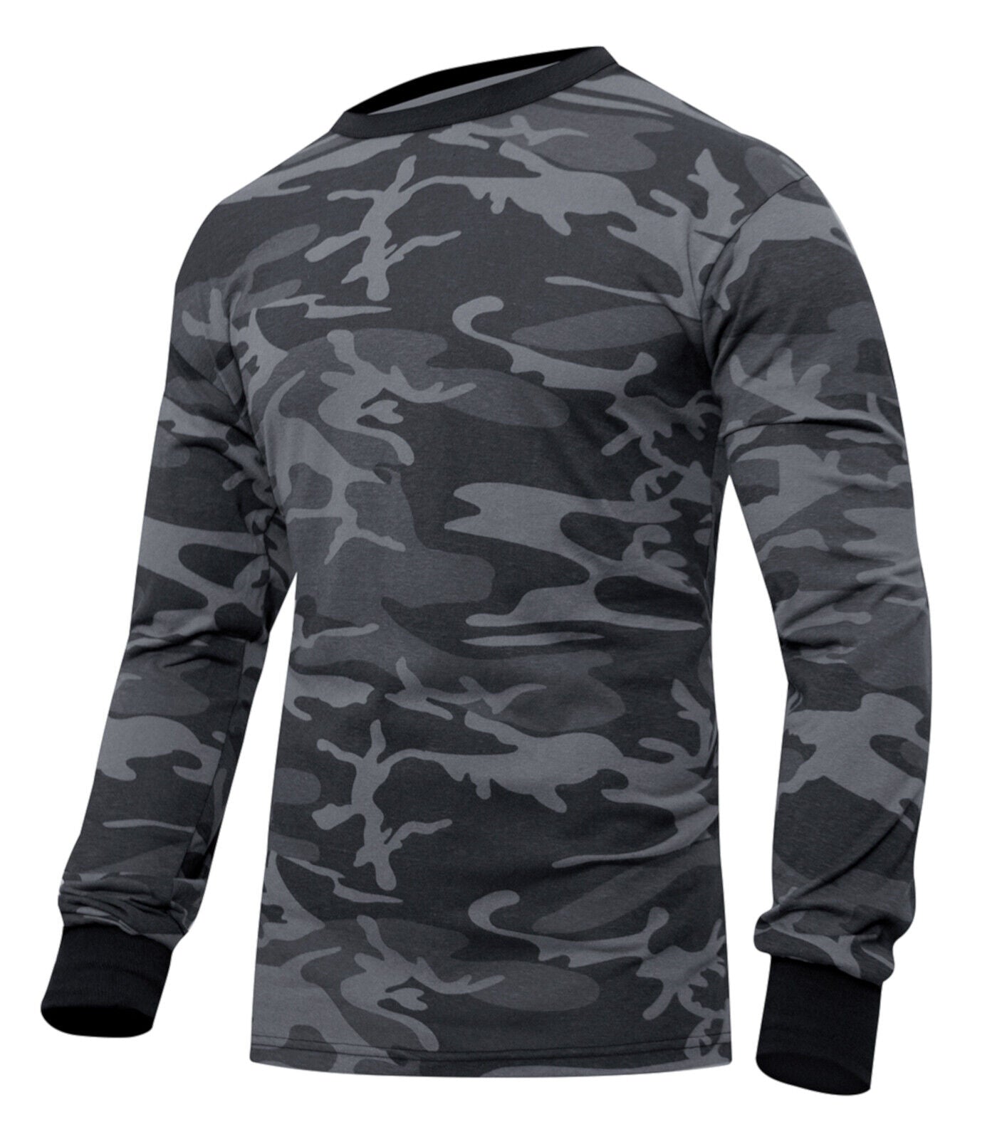 Men's Black Camo Long Sleeve Poly/Cotton T-Shirt