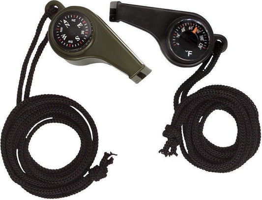 3-In-1 Super Whistle - Compass Thermometer & Whistle - Black, OD