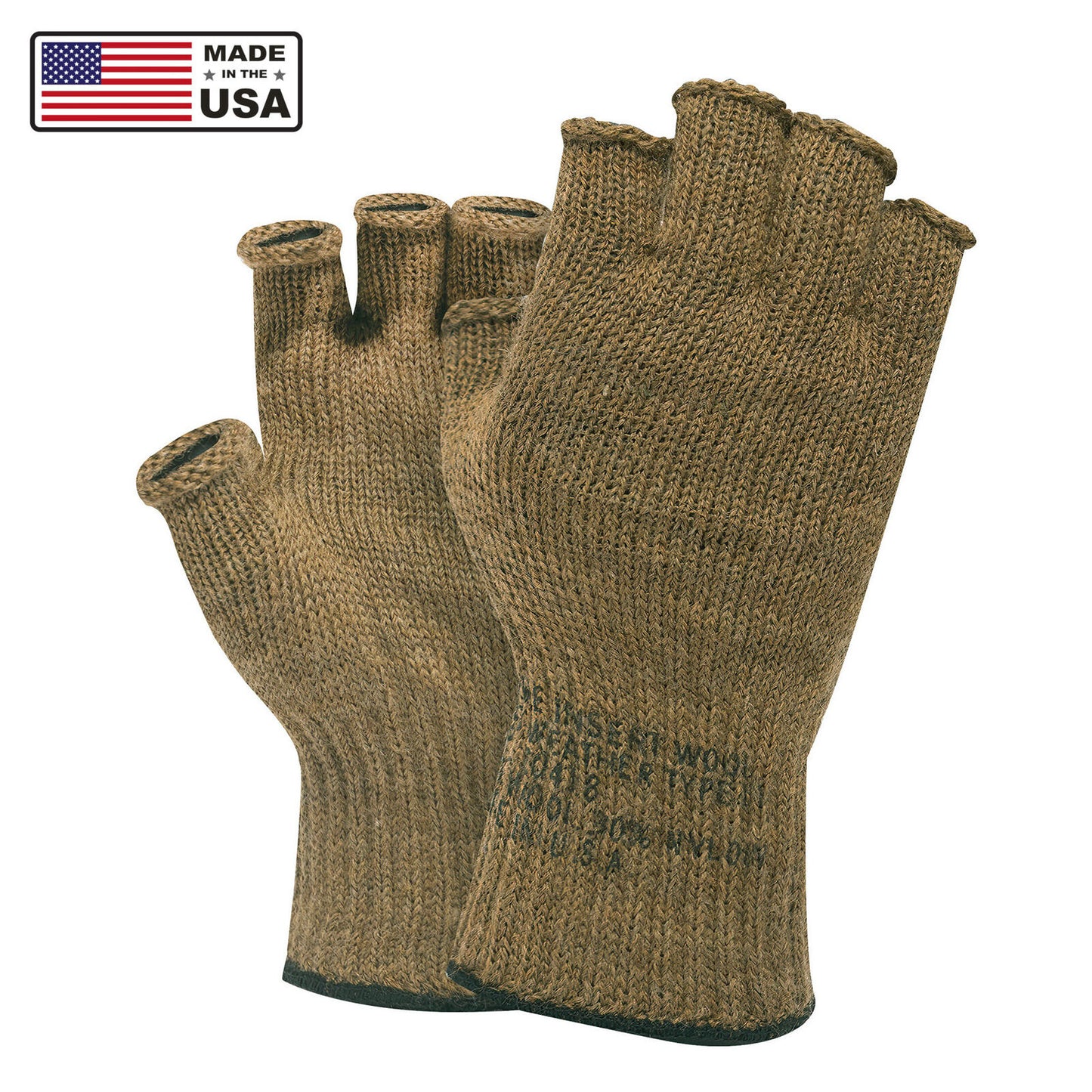 Coyote Brown Fingerless Wool Blend Gloves Adult Unisex Ambidextrous Winter Glove