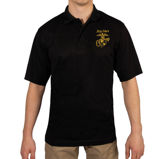 Men's Black Moisture Wicking Tactical Polo With USMC Logo