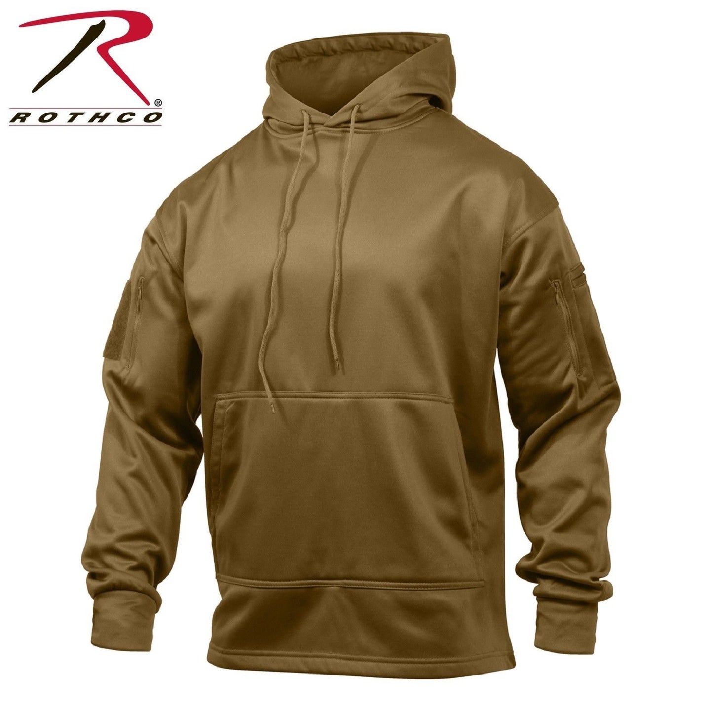 Mens Coyote Brown Concealed Carry Tactical Hooded Hoodie Sweatshirt & USA Patch