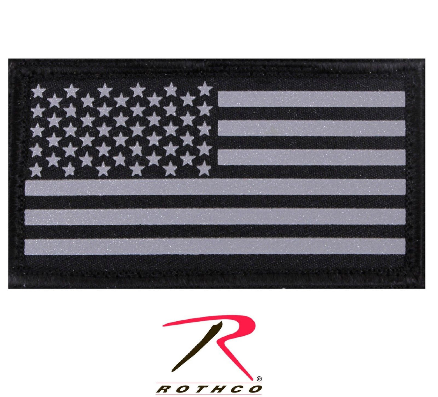 Reflective Silver & Black USA American Flag Tactical Hook Backing Morale Patch